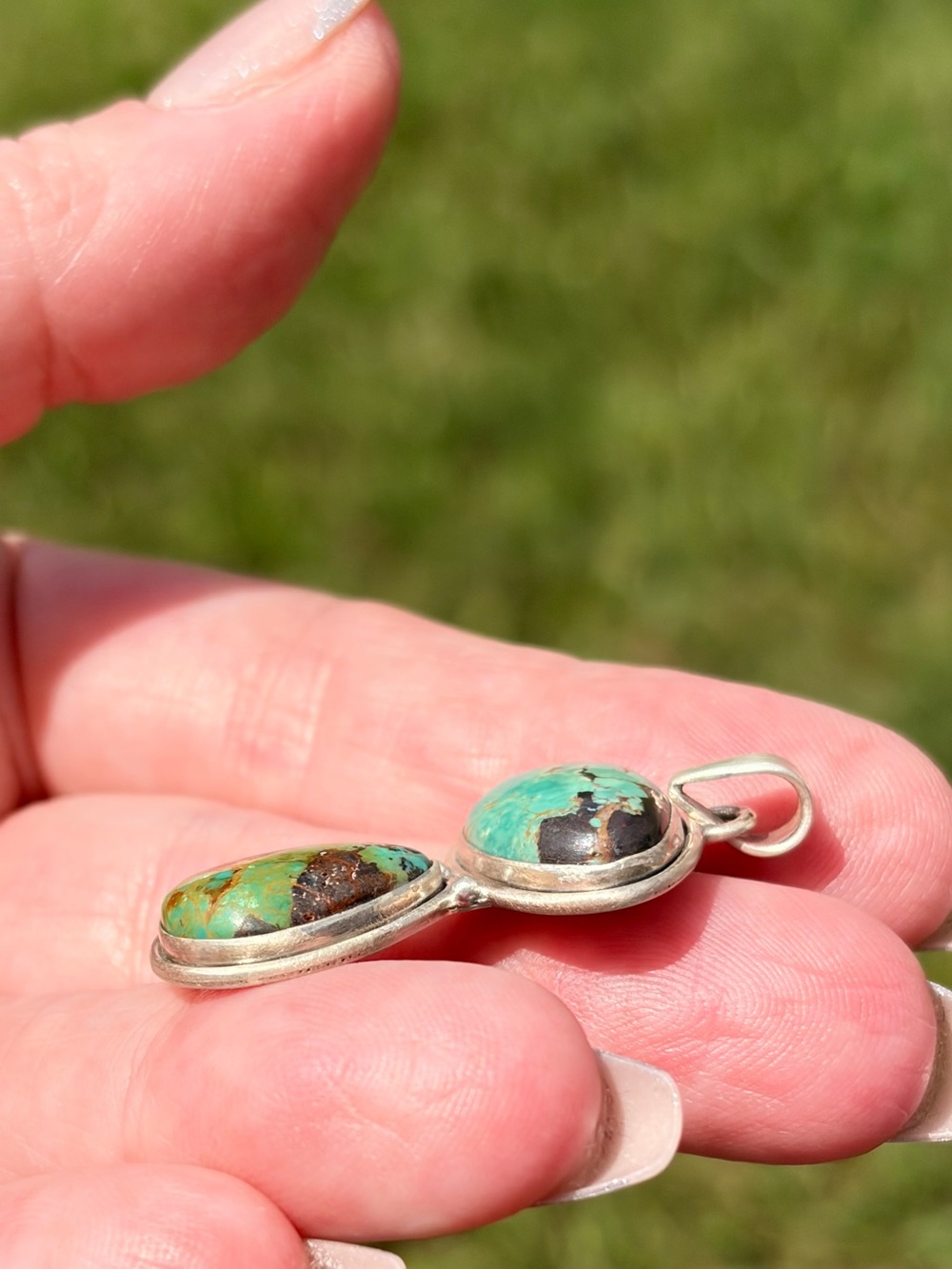 925 Sterling Silver Royston Ribbon Turquoise Double-Drop Pendant - Picture 4 of 11